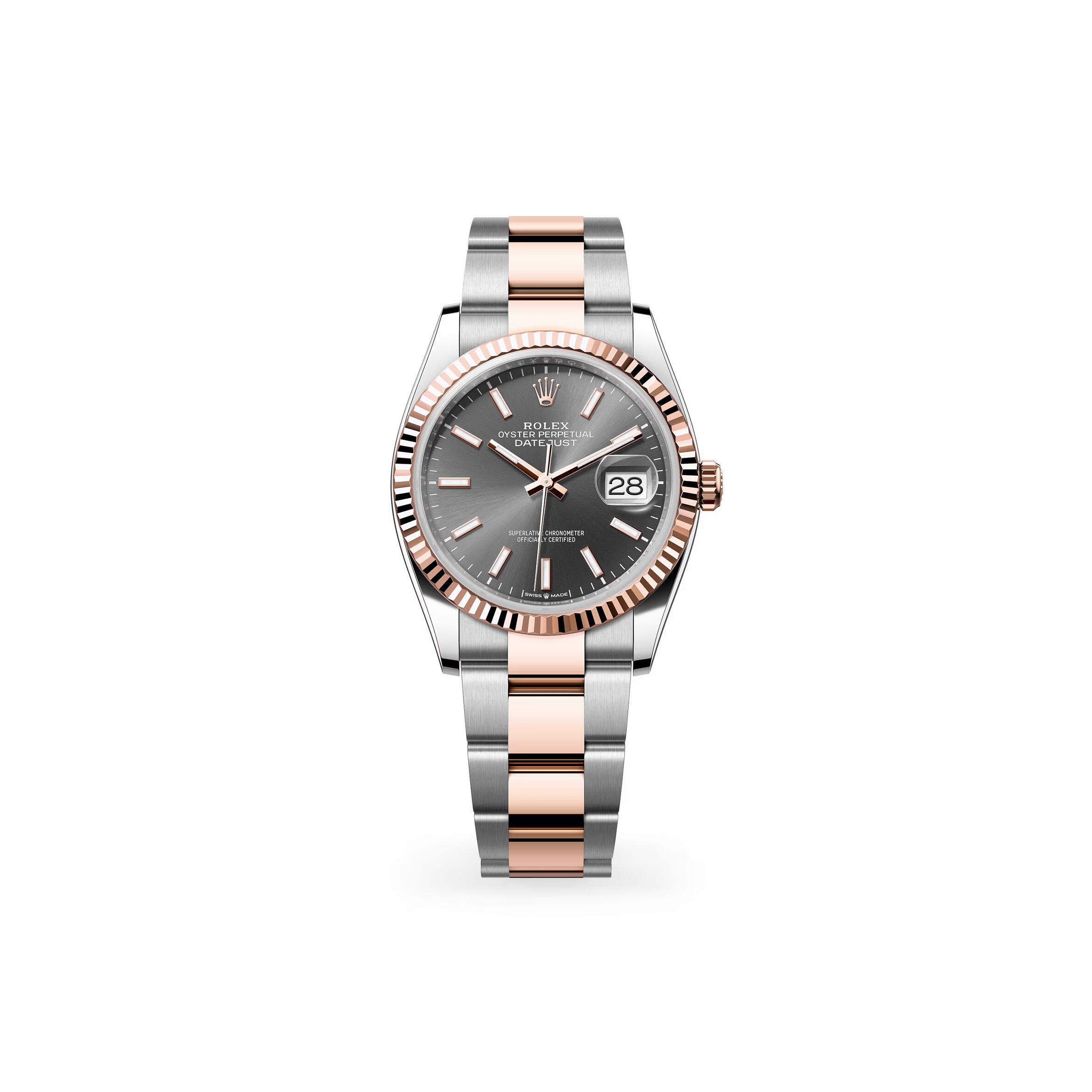 R01ex datejust 36 oyster, 36 mm, oystersteel and everose gold m126231-0014